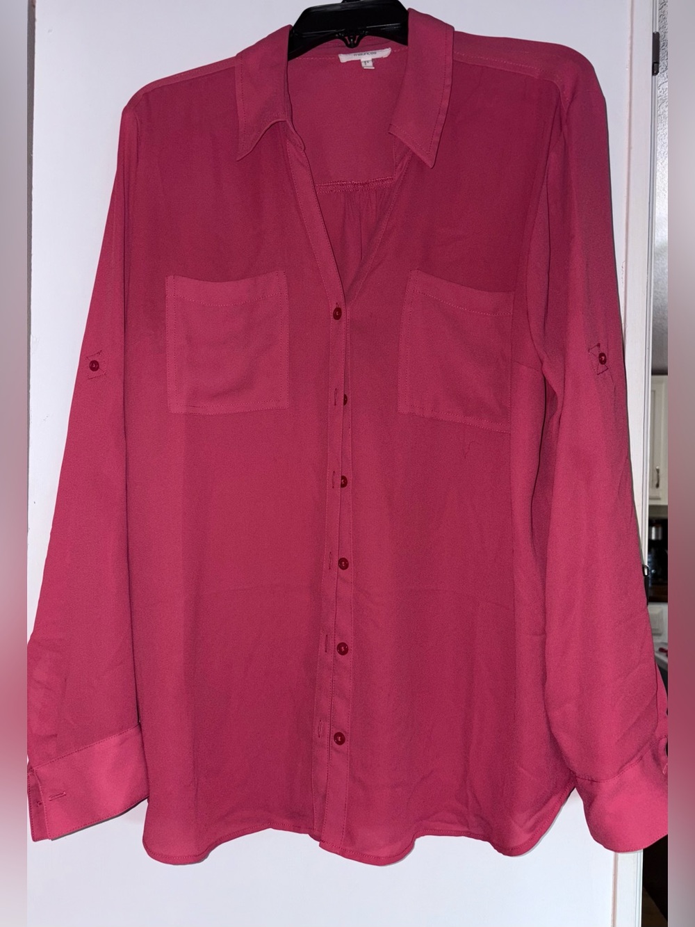 Maurices Raspberry Button-Front Women's Shirt - Picture 2 of 4